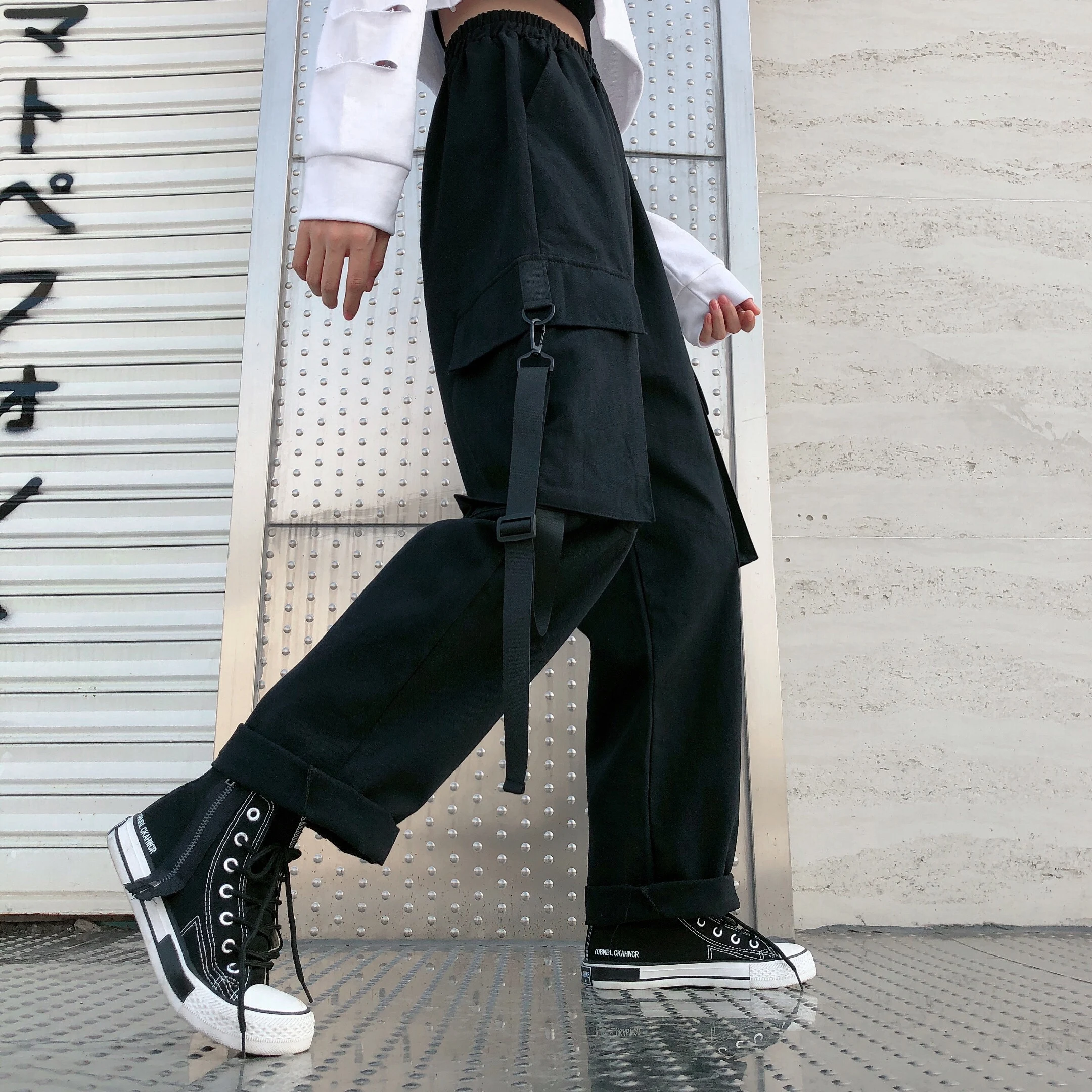 Harajuku Women Cargo Pants Casual Gothic Black Joggers High Waisted Harem Punk Techwear Wide Leg Trousers Female Hip Hop | Женская