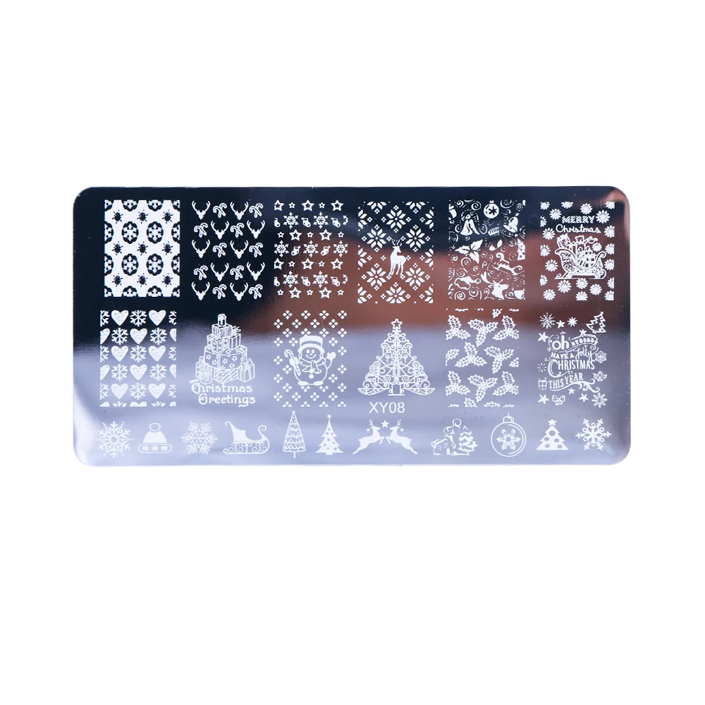 1pcs Christmas Nail Stamping Template Plates Stainless Steel Snowflakes Elk DIY Stencils for Polish Prin Nail Art LYXY01-08 - Цвет: XY08