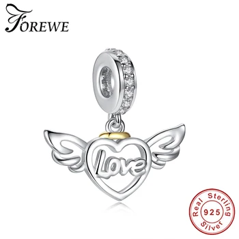 

Forewe Luxury 925 Sterling Silver Heart Beads Angle Wing Dazzling Beads Fit Original Pandora Charm Bracelet DIY Fashion Jewelry