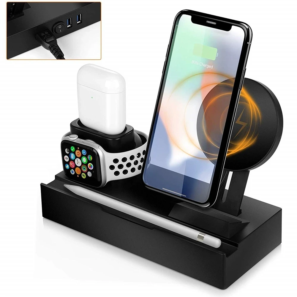 Держатель беспроводного зарядного устройства для Apple Watch Airpods QI док-станция Быстрая зарядка для iPhone iPad гарнитура многофункциональная настольная подставка