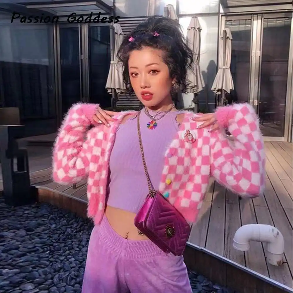 pink fuzzy sweater outfit