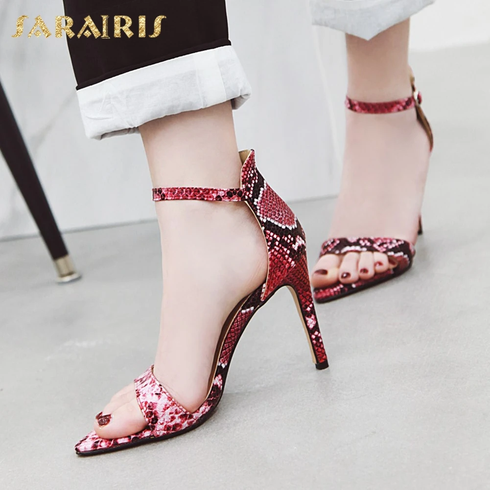 

Sarairis New Arrivals 2020 Buckle Strap Mixed Colors Shoes Woman Sandals Female High Heels Buckle Strap Sandals Women Shoes