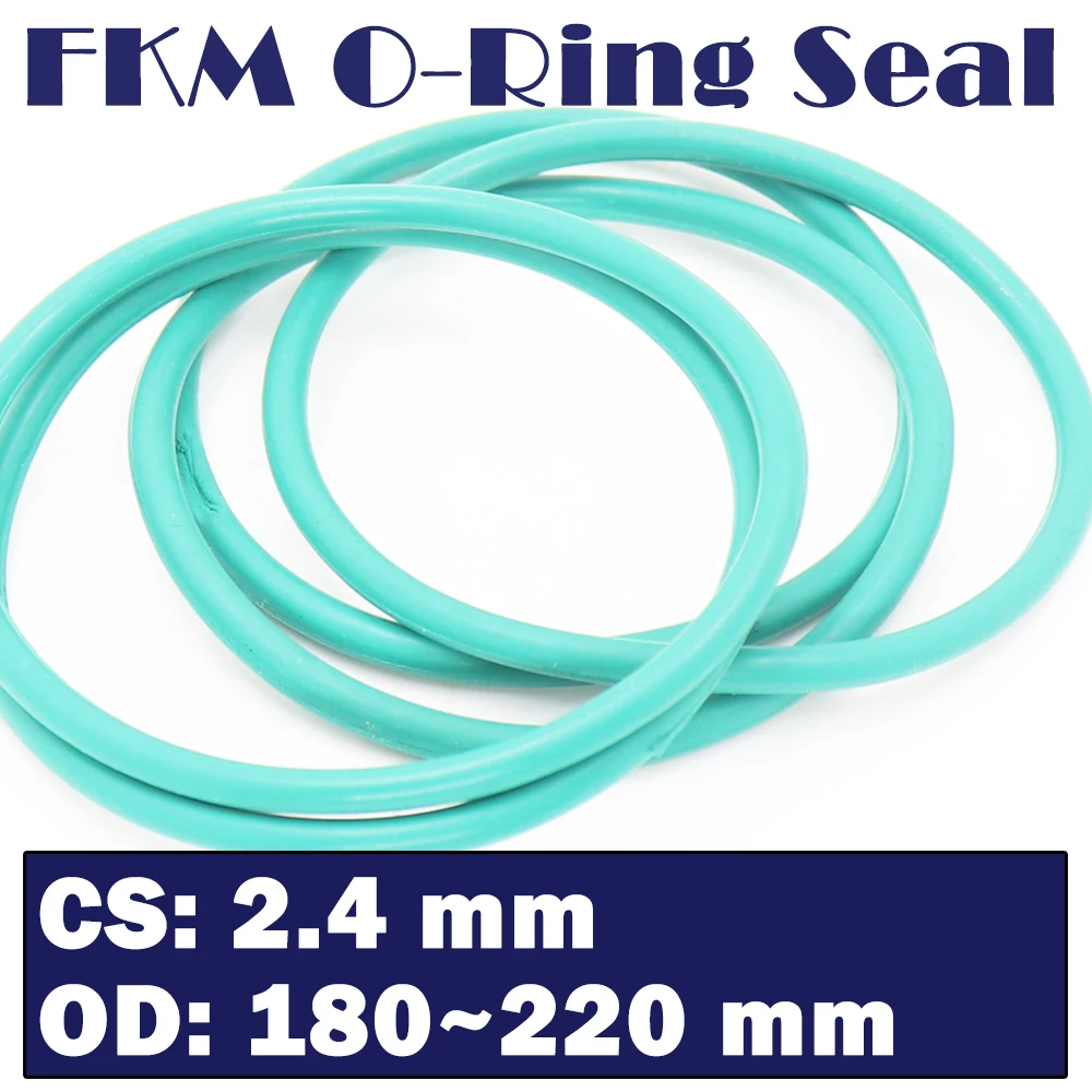 

CS 2.4mm FKM Rubber O RING OD 180/185/190/195/200/205/210/215/220*2.4 mm 5PCS O-Ring Fluorine Gasket Oil seal Green ORing