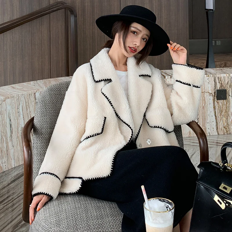 

Real Fur Coat Streetwear Wool Jacket Autumn Winter Coat Women Clothes 2019 Korean Vintage Sheep Shearling Suede Lining ZT3531
