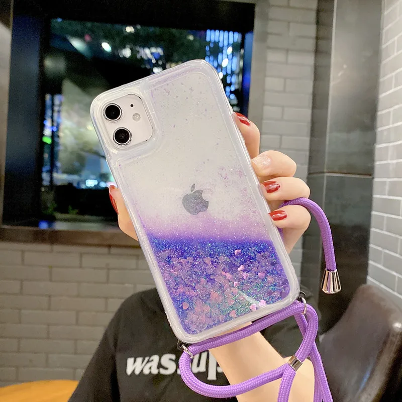 Luxe Glitter Silicone Lanyard Phone Case with Dynamic Liquid Design