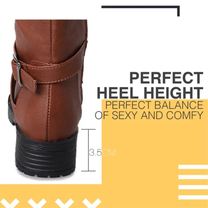 Cowgirl Knee-High Riding Boots Women PU Leather Low Heel Warm Coldproof Booties BHD2