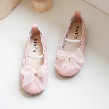 

Children Leather shoe Girls Princess Shoes 2020 Spring New Bow Ribbon Wild Baby Shoes Non-Slip Soft Bottom Beanie Kids Sneakers