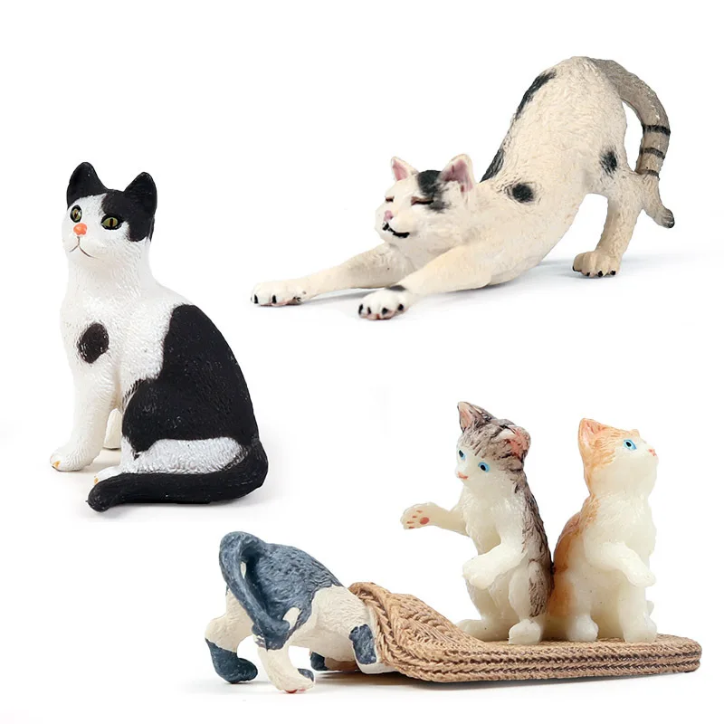 

Children's Animal cat model toy set cat short tail cat black and white kitten toy model