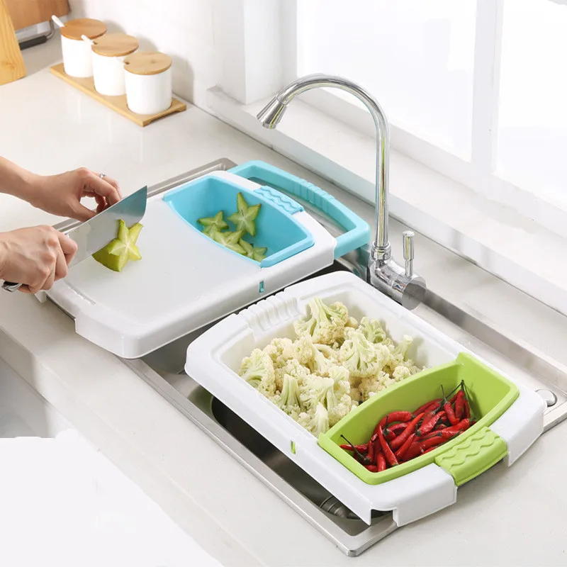 

Multifunction Chopping Block Plastic Drain Basket Removable Cutting Board Practical Kitchen Tool