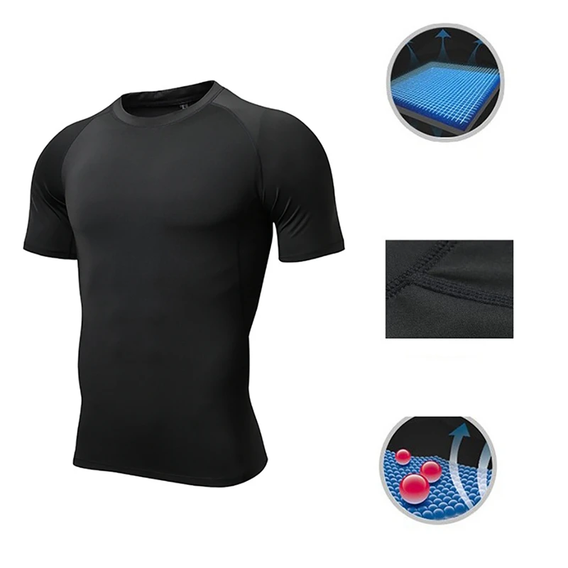 Men\'s Short Sleeve T-Shirts Fashion breathable Tight Running Fitness Shirt Slim Fit Quick-drying Shirts Tee Tops