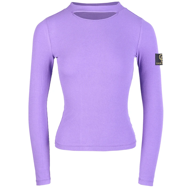 Purple Tops Костюм для латинских танцев, тренировочные топы, платье с длинным рукавом, Женские топы для латинских танцев, осенняя тонкая одежда для взрослых, топы для бальных танцев BL2885 - Цвет: Purple Tops