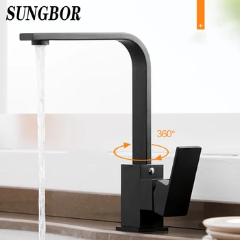 

Black kitchen faucet hot and cold water sink sink quartz baking pitch black rotating square vertical single hole can rotate