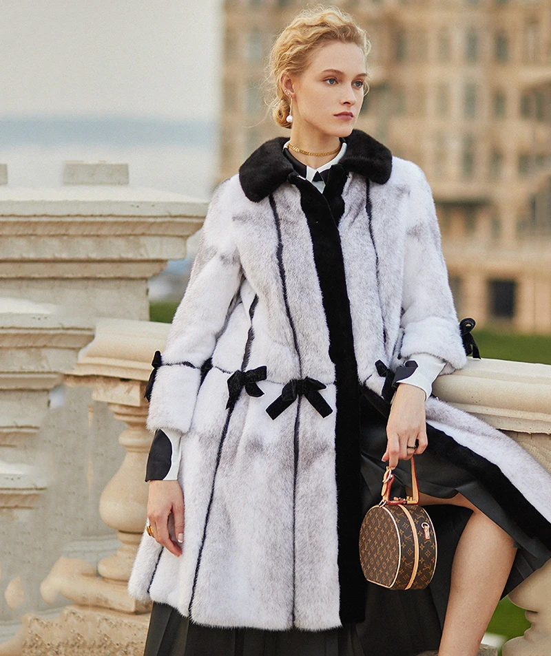 Ftangaiur Winter Import Cross Velvet Mink Coat For Female Strip Slim Natural Fur Coat Women's X-Long Real Mink Fur Coats