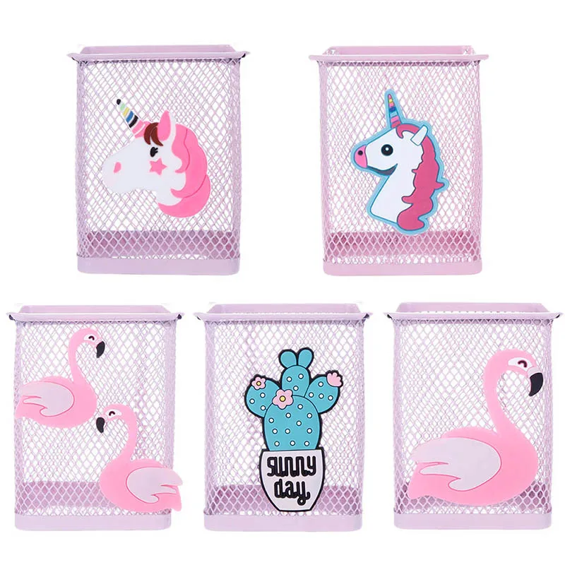 

1 Pc Kawaii Pink Unicorn Cactus Flamingo Square Stationery Storage Box Manage Case Pencil Pen Holder Stand Student Stationery