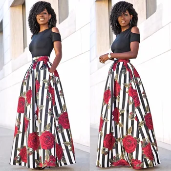 

Summer Women Maxi Long Skirts Black Sexy Tops Two Pieces Fashion Ladies Female Floral Skirts Black Tops Vestidos Plus Size 5XL