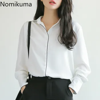 

Nomikuma Korean Fashion Turn Down Collar Long Sleeve Shirts Women Solid Color Loose Blouse Office Ladies Blusas Mujer 3a075