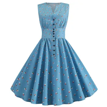 

Vintage Dress Women 2020 Sexy V Neck Floral Party Dress Elegant Summer Retro Rockabilly Plus Size Dresses Robe Femme Vestidos