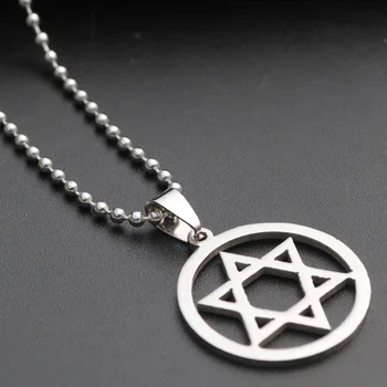 

5 Stainless Steel Israel Emblem Geometric Round Overlapping Triangle Hexagon Six-pointed Star Magic Symbol Necklace jewelry