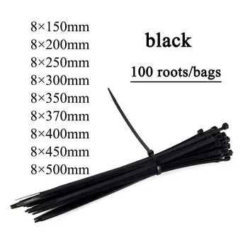 

Fastshipping Black Strong Self-locking Cable Ties Cable Tidy Wrap Nylon Straps 100pcs Tie Wraps 200/250/300/350/400/450/500 mm