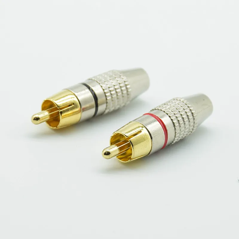 4pcs Balck + Red Gold RCA Male  Plug Non Solder Audio Video Adapter Connector Male to Male Convertor for Coaxial Cable