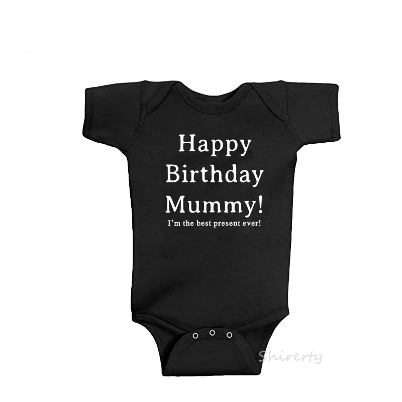 Летняя хлопковая одежда для малышей; комбинезон для новорожденных мальчиков и девочек; милый мягкий детский комбинезон с принтом «Мама на день рождения»; Пижама; подарок для мамы - Цвет: Black