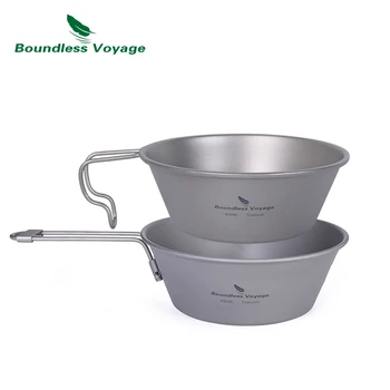 Boundless Voyage 티타늄 그릇 시에라 컵, 야외 캠핑 피크닉, 접이식 손잡이, 휴대용 티타늄 식기, 300ml, 450ml