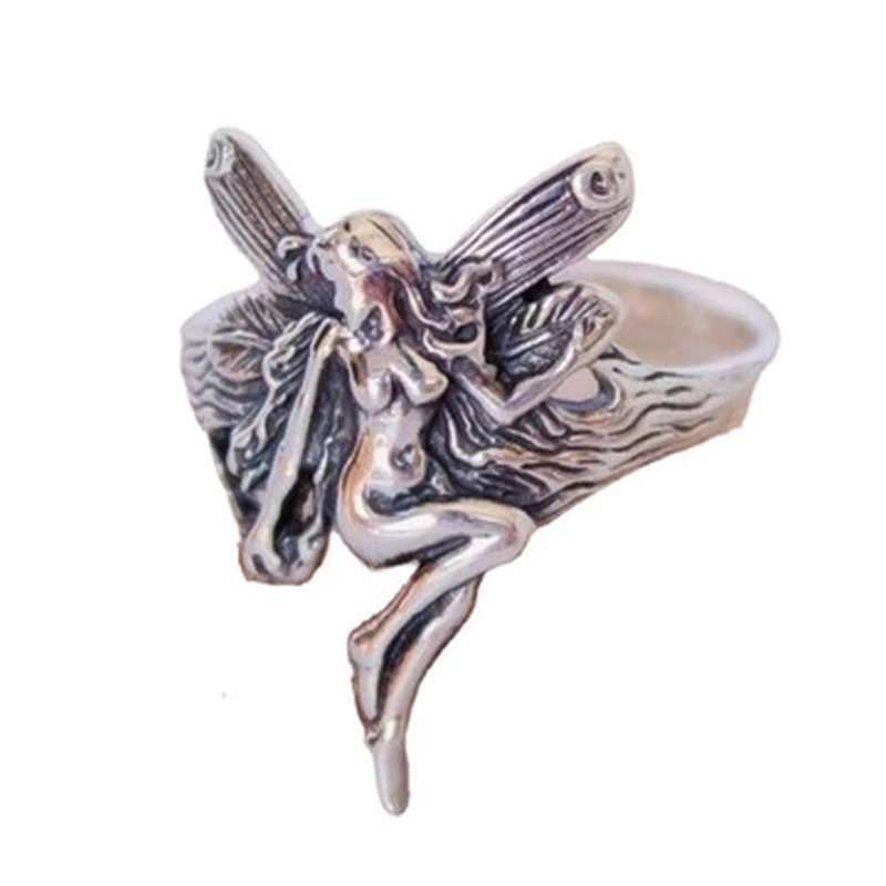 Anillo alas de Ángel Chapado en plata Vintage para mujer, sortija gótica Punk Steampunk para fiesta, aniversario, joyería para mujer adulta 2021