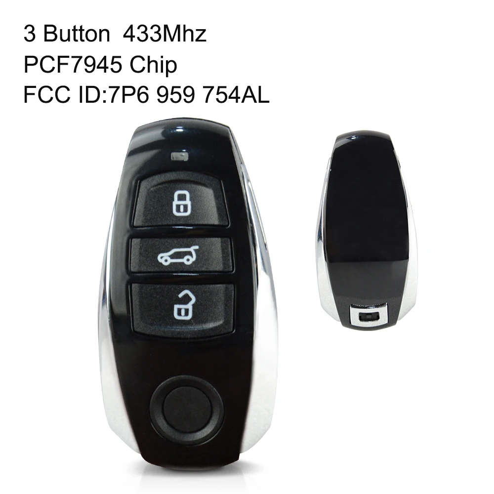 OkeyTech Удаленная карта смарт-ключа для VWw Volkswagen 2011- с аварийным ключом 315/433 МГц PCF7945 чип 3/4 Кнопка 7P6959754AL - Количество кнопок: 3 Button