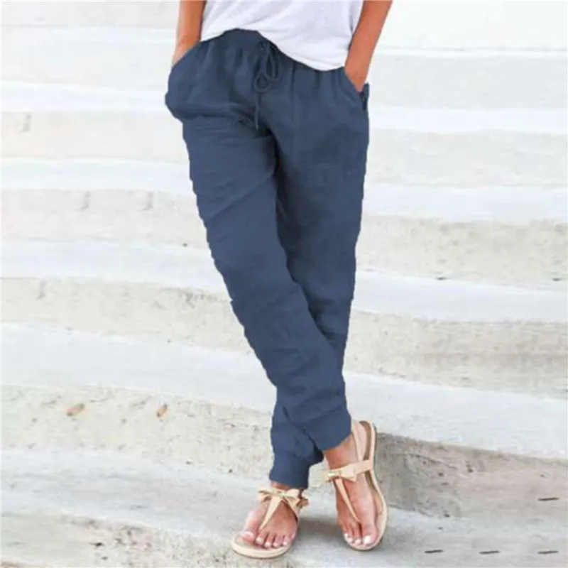 Women Cotton Solid Color Casual Comfortable Pants
