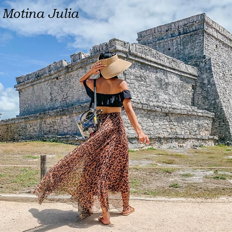 Motina Julia, Сексуальная Большая леопардовая юбка с маятником, Женская Осенняя уличная длинная юбка, Женская Нижняя юбка
