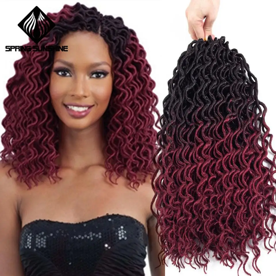 Весна солнце 18 дюймов богиня Faux locs Curly крючком косички волосы Омбре кудрявые дреды синтетические волосы для наращивания для женщин