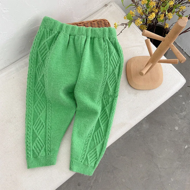 

DFXD High Quality Children Casual Trousers 2020 Autumn Winter Boys Girls Loose Knitting Pants Elastic Waist Solid Pants 2-8Yrs