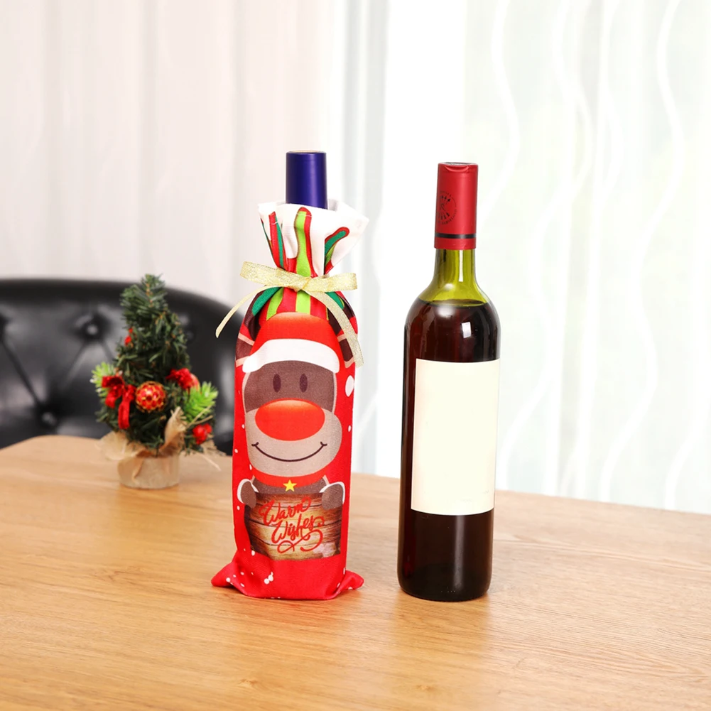6 шт. Рождественская бутылка вина сумки орнамент крышка для бутылки с красным вином сумки с завязками для рождественские украшения для обеденного стола