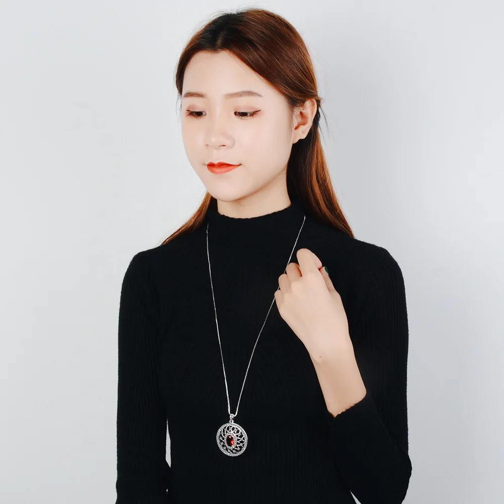 Fanqieliu S925 Stamp New Woman's Pendant Necklace Vintage Flower Crystal Sweet Chain Luxury Jewelry Gift For Girl FQL20490