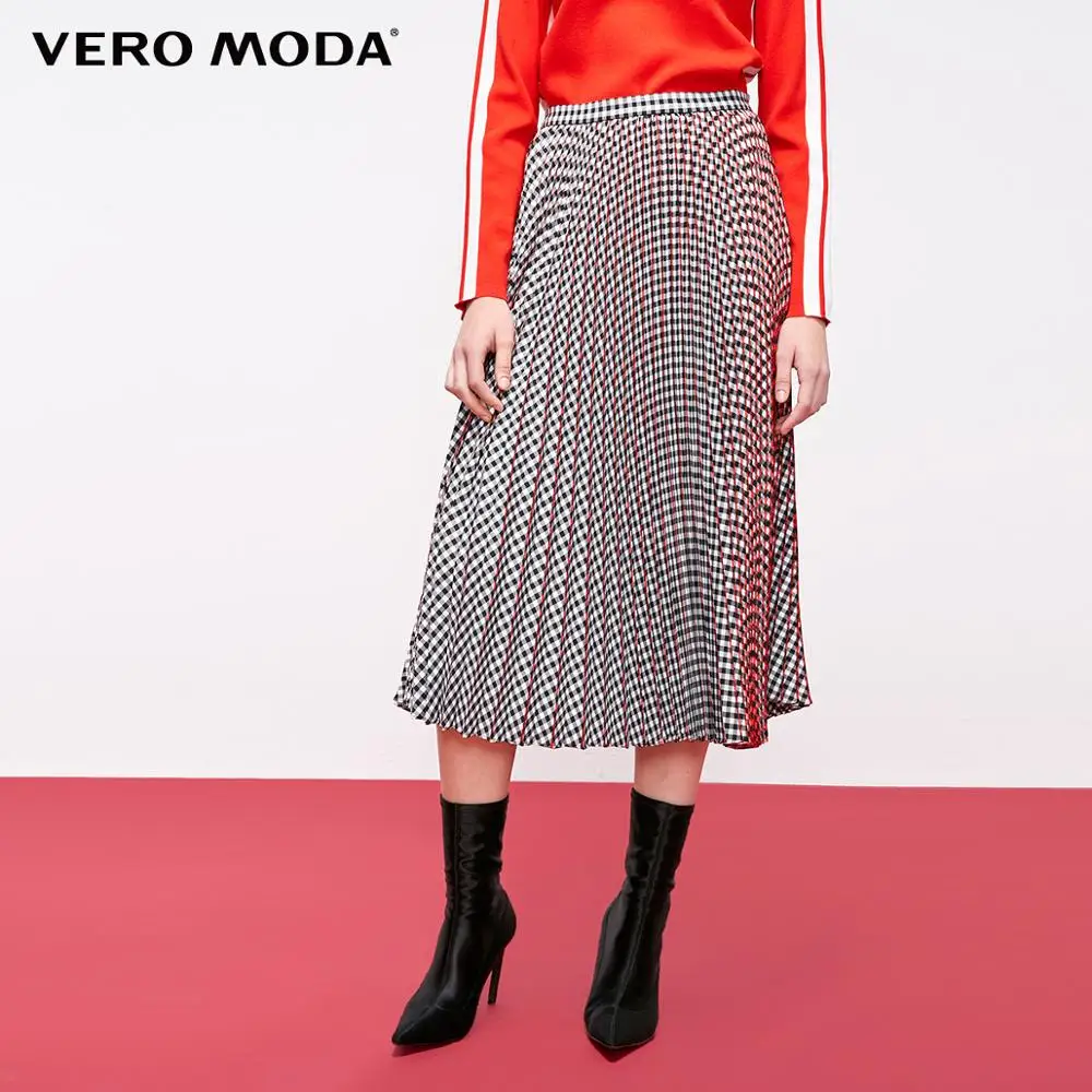 Vero Moda Женская винтажная контрастная клетчатая плиссированная юбка | 319116508