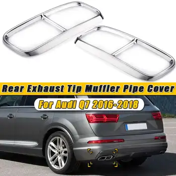 

Pair Silver Rear Dual Exhaust Muffler Tail Decor End Pipe Tip Cover Trim Stainless Steel For Audi Q7 2016 2017 2018