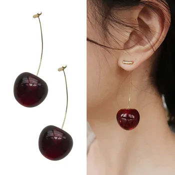 

2020 New European and American Fruit Fashion Long Ear Nail Temperament Cherry Cherry Earrings Lady Earrings