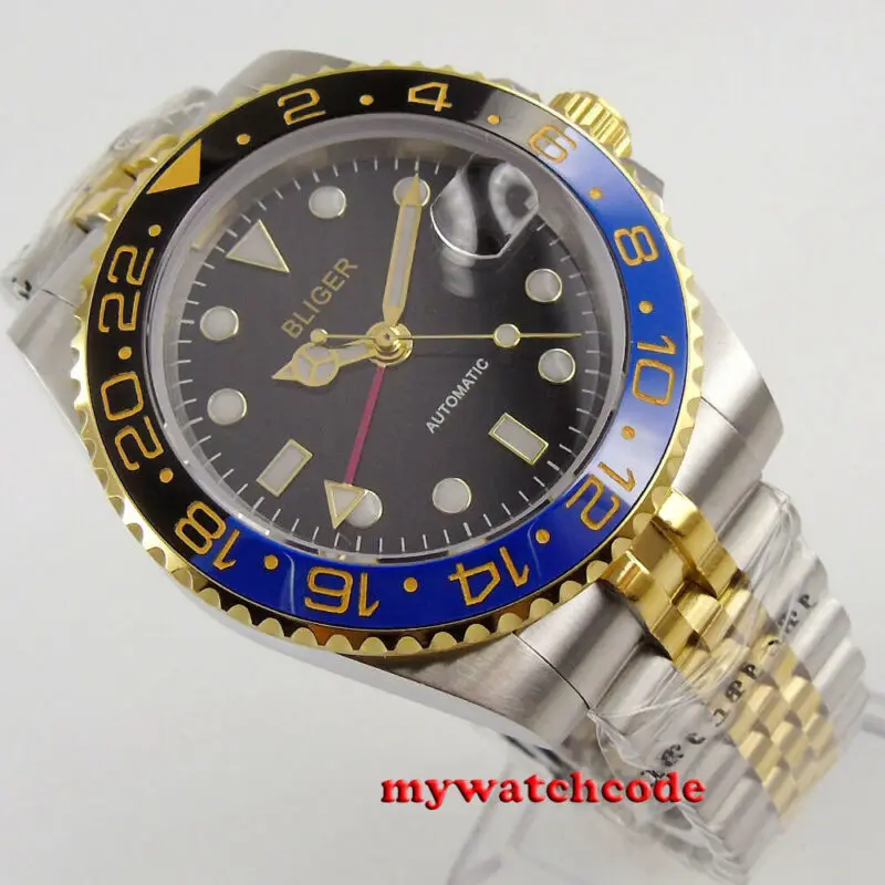 Автоматические Мужские часы с черным циферблатом 40 мм функция gmt|Механические