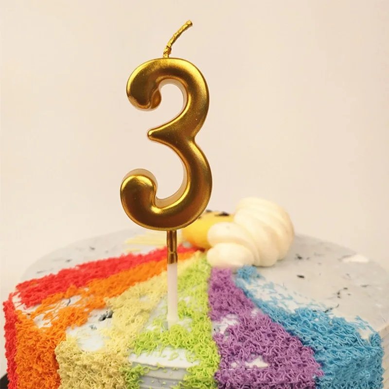 1 шт серебряные золотые свечи для дня рождения украшения для детей и взрослых 0-9 цифры свечи для торта кекс Топпер вечерние принадлежности - Цвет: Gold 3