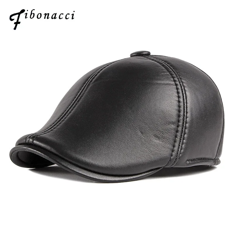 

Fibonacci High Quality Duckbill Faux Leather Newsboy Hat Berets Men PU Cabbie Flatcap Hat Retro Adult Autumn Winter Newsboy Caps