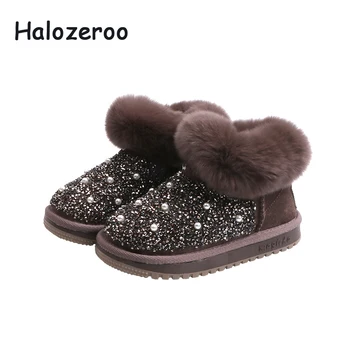 

Winter Baby Girls Fur Snow Boots Kids Princess Ankle Boots Children Rhinestone Warm Shoes Toddler Brown Brand Boots Glitter Shoe