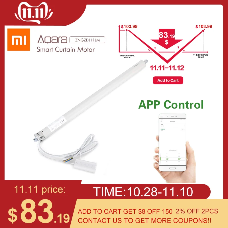 

Original Xiaomi Aqara ZNGZDJ11LM Smart Curtain Motor Zigbee Smart Home APP Control Wifi Version Automatic Curtain Control