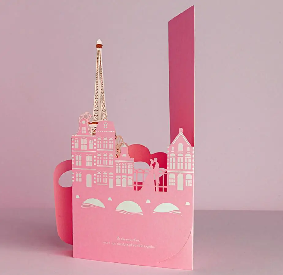  50pcs Tiffany blue Pink Laser Cut Wedding Invitations Cards With Envelopes Greeting Card for Weddin - 4000493076087