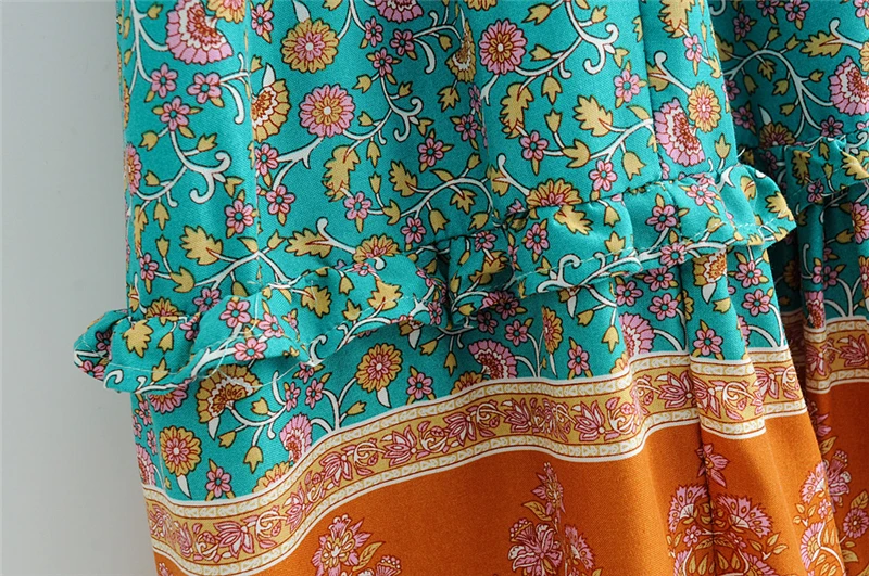 Boho шикарное модное женское Цветочное платье с v-образным вырезом и кружевным воротником, Пляжное богемное женское летнее платье happie макси с кисточками