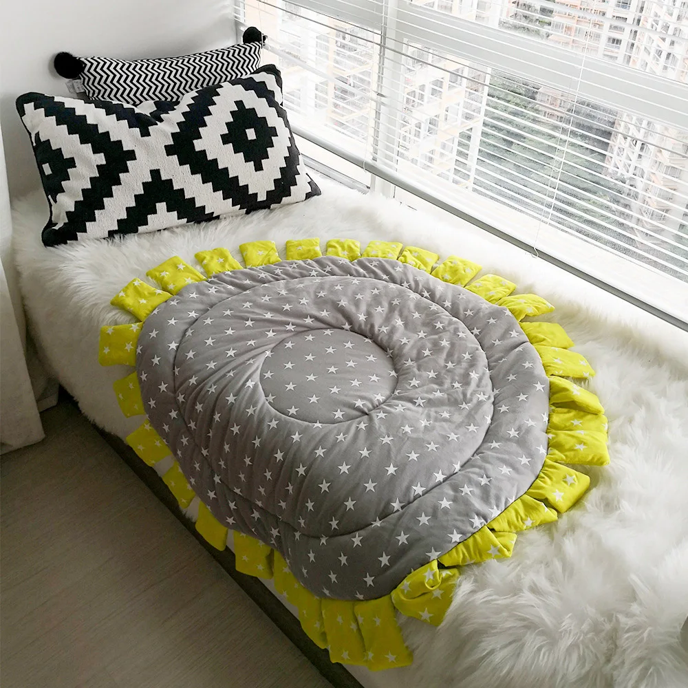 Новинка,, мягкий круглый игровой коврик, детское игровое одеяло для ползания, ковер с подсолнухами и звездами, скандинавские товары для украшения дома
