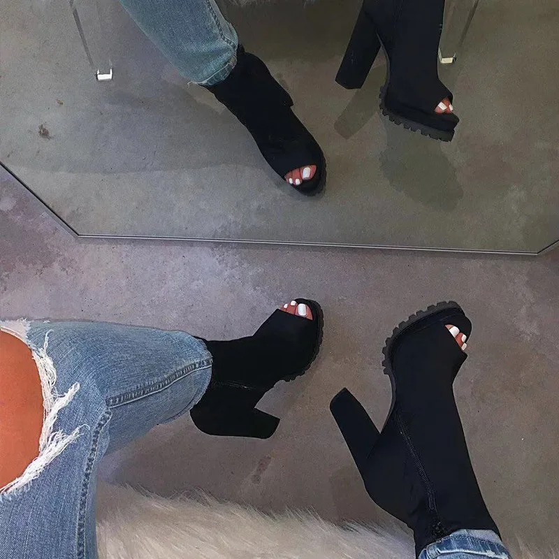 Женские леопардовые ботильоны на молнии с открытым носком; новая весенняя Дамская змеиная обувь на платформе с толстым высоким каблуком; женская модная весенняя обувь