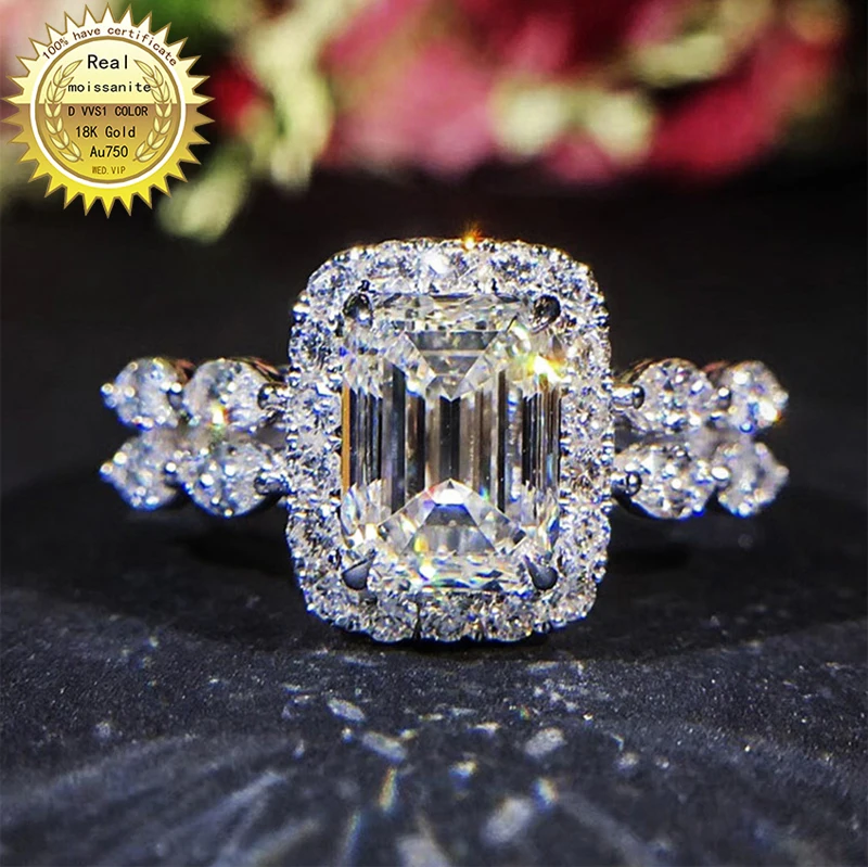 100% 18K Au750 Золотое кольцо 1ct 2ct 3ct 4ct 5ct бриллиантовое кольцо с муассанитом D цветное VVS с государственным сертификатом