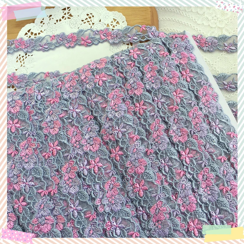 Сетчатое кружевное платье 3 ярда розово-серое с цветочной отделкой кружевные