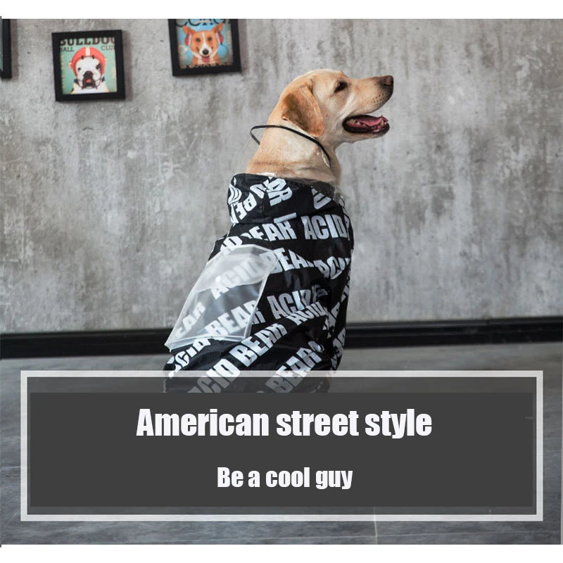 Large Dog Stylish Outdoor Raincoat With Hood Waterproof Windproof Rain Jumpsuit For Big Medium Dogs Golden Retriever Samoyed