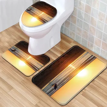 

3pcs Bathroom Mat Set Beach Pattern Bath Rugs Anti Slip Bathroom Rug and Toilet Mat Bathroom Products Aborsbent Carpets